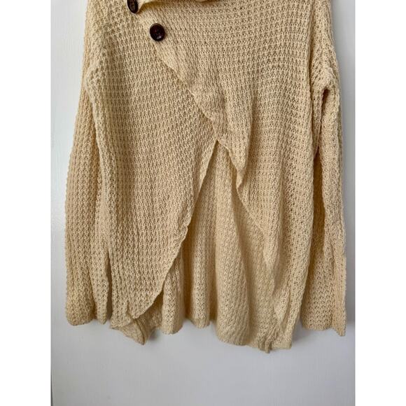 Women's Khaki Waffle Knit Cowl Neck Cover Up Sweater Size Large - Picture 5 of 9